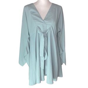Aakaa Wm’s Sz Med Seafoam Green Front Tie Bat Wing Lined Flowy Mini Dress